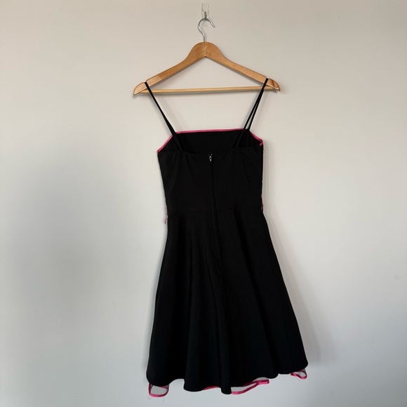 Vintage VTG Y2K Black Pink Trim A Line Tulle Midi Knee Length Dress Steppin Out - Picture 5 of 13